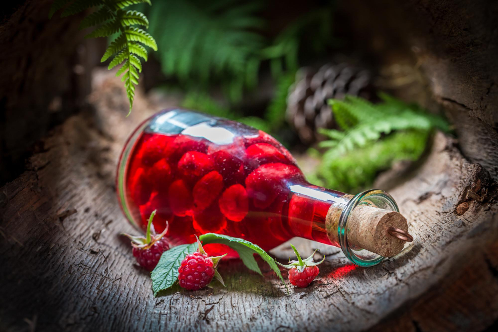 Closeup Raspberries Liqueur Made Fruits Alcohol
