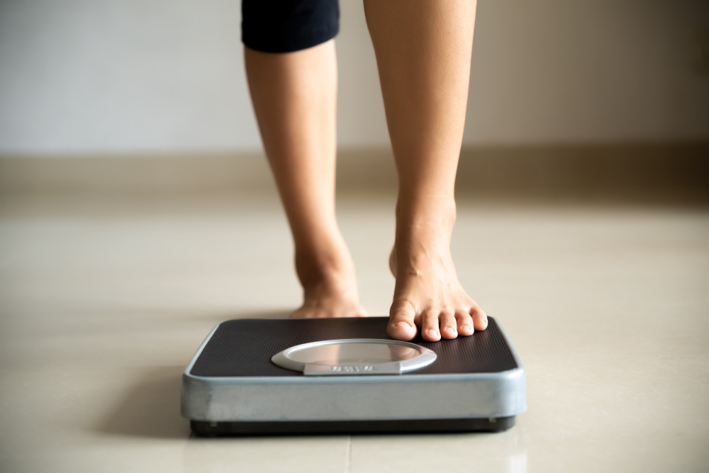 Female Leg Stepping Weigh Scales Healthy Lifestyle Food Sport Concept