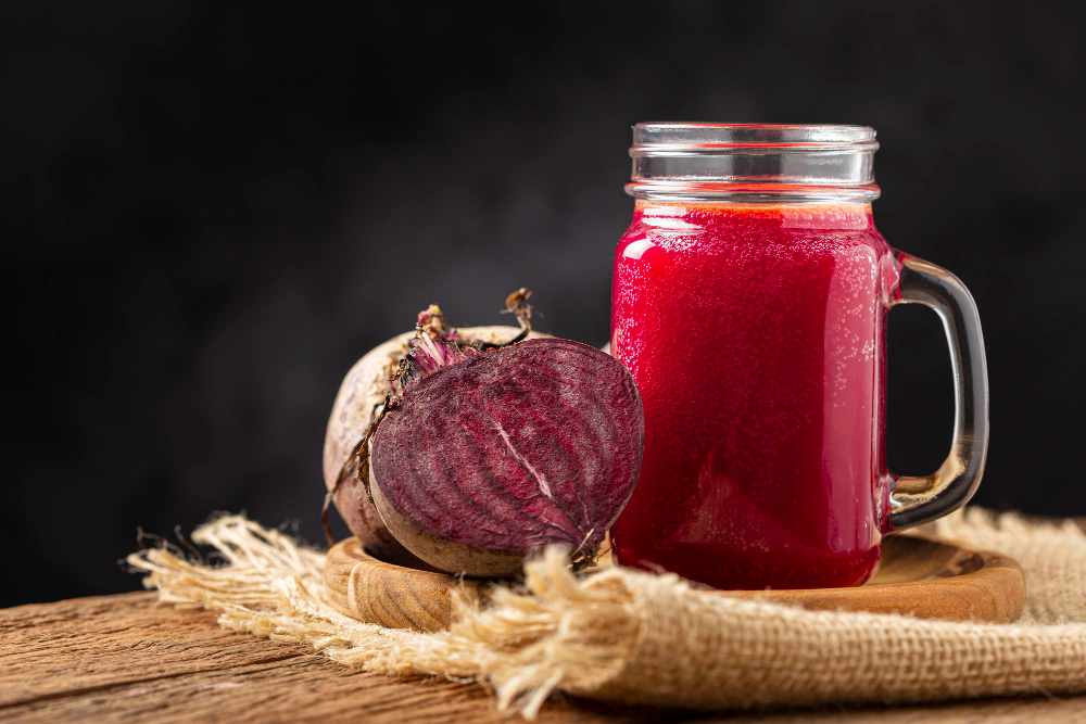 Red Beet Juice Glass Cup Wooden Table
