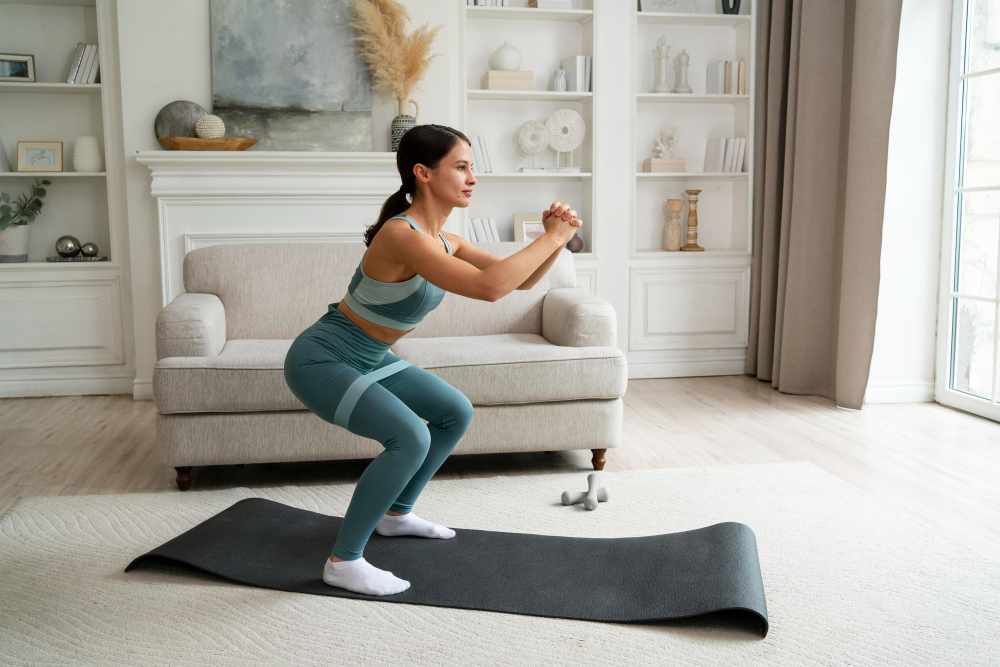 Woman Doing Her Workout Home Fitness Mat