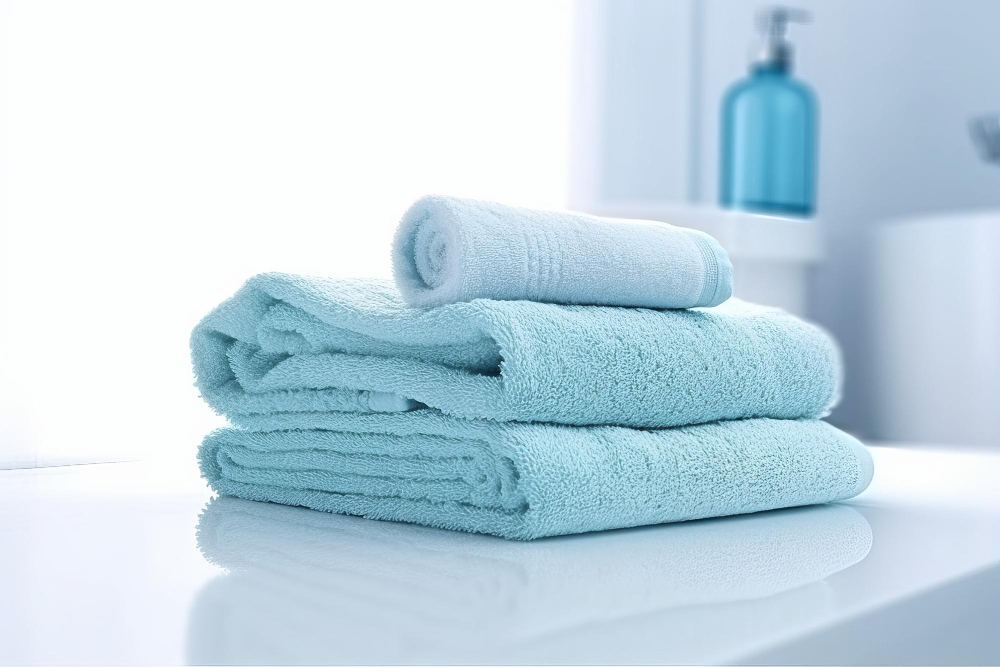 bathroom-interior-blue-towel-generate-ai
