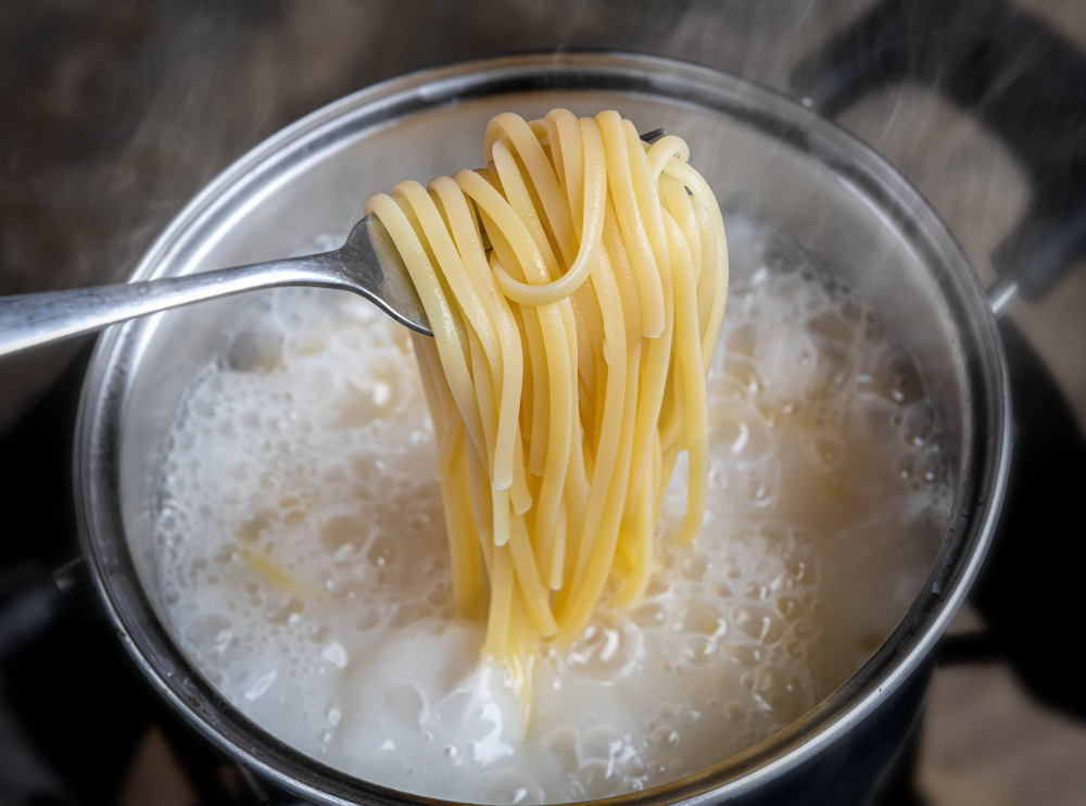 Yellow Noodles Spaghetti Cooking Boiling Water Pot