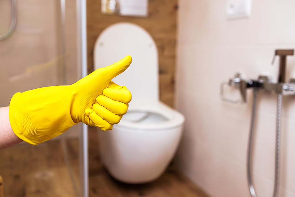closeup-hand-yellow-glove-background-bathroom