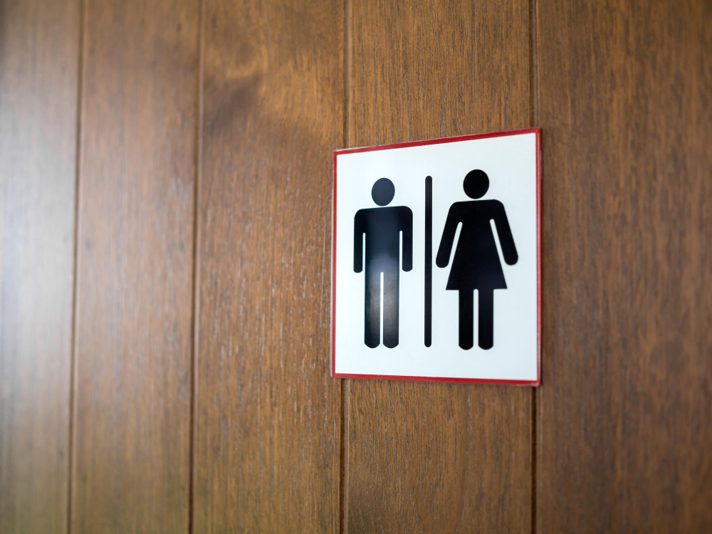 Wc Toilet Sign Man Lady Icon Wooden Background