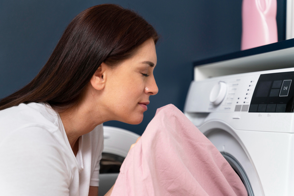 Woman Taking Clothes From Washing Machine