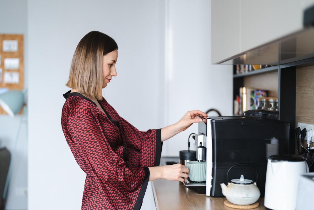 woman-using-coffee-machine-make-big-mug-coffee-home-woman-wearing-silk-robe-home-while-preparing-latte