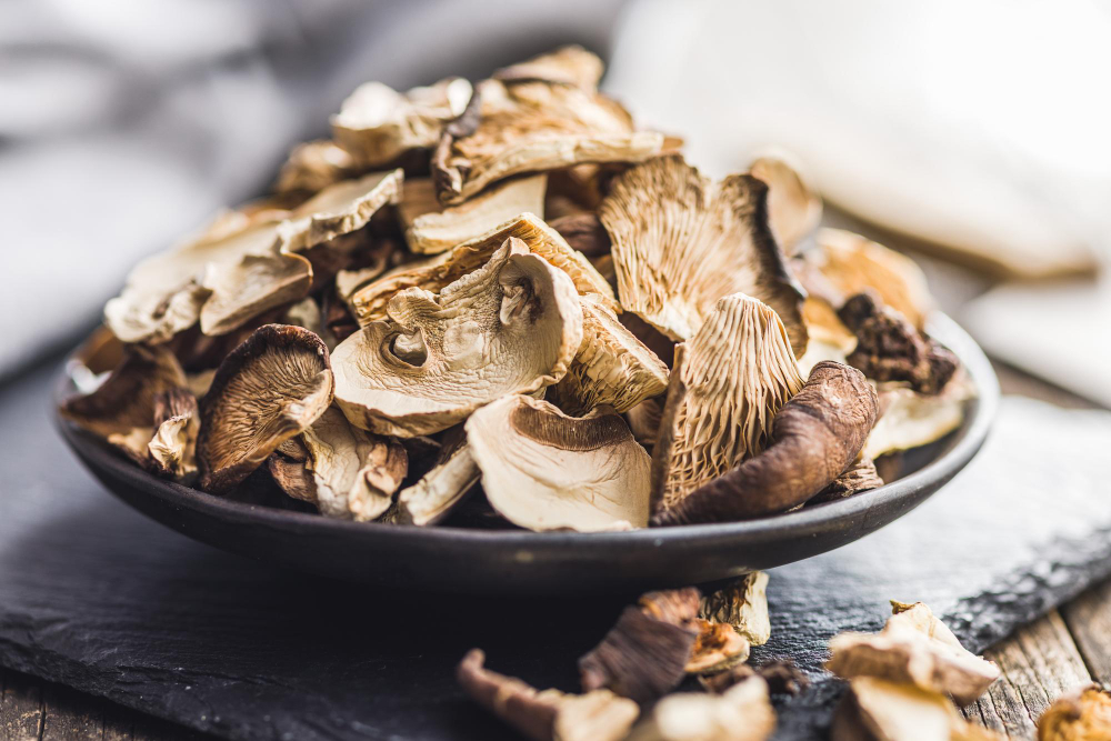 Various Sliced Dried Mushrooms Plate