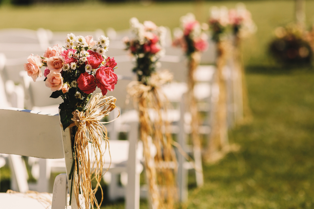 Bows Rope Twine Pink Bouquets White Chairs