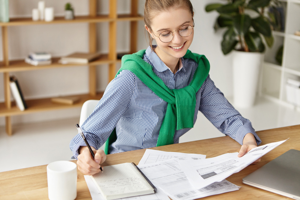 Beautiful Woman Dressed Formally Office Writing
