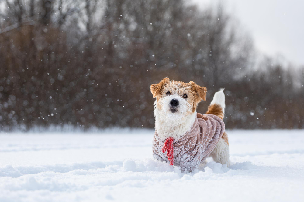 Dog Background Trees Park Portrait Jack Russell Terrier Dressed As Fawn Snowing