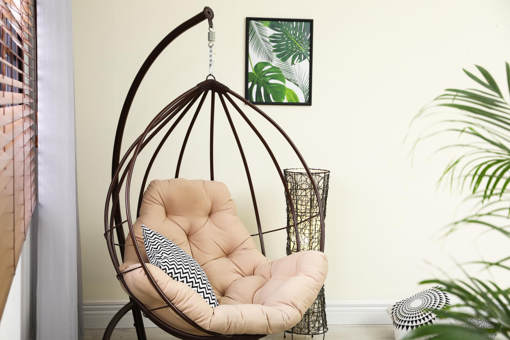 Comfortable Swing Chair With Pillows Room Interior