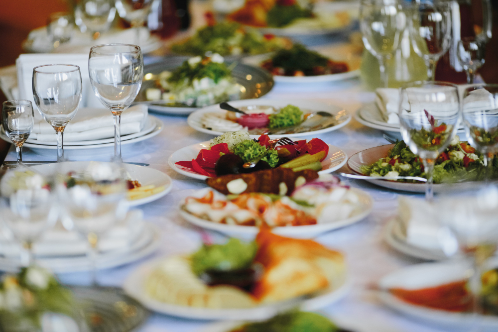 Plates With Variety Food Celebration Table