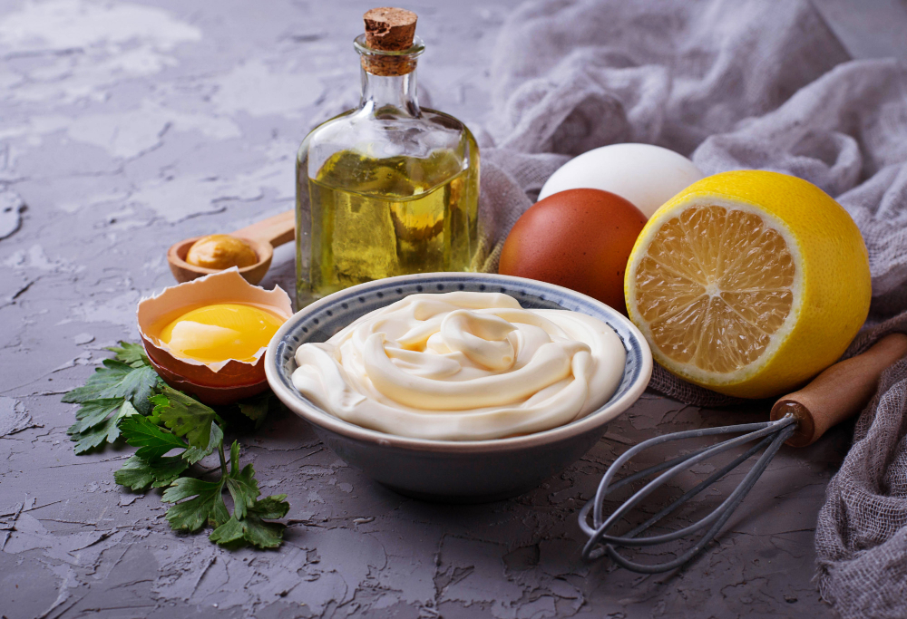 Homemade Mayonnaise Sauce Olive Oil Eggs Mustard Lemon Selective Focus