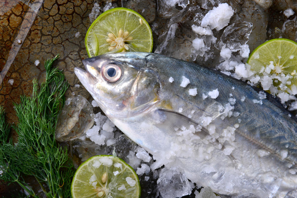 Trevally Fish Jack With Ice Salt Lemon