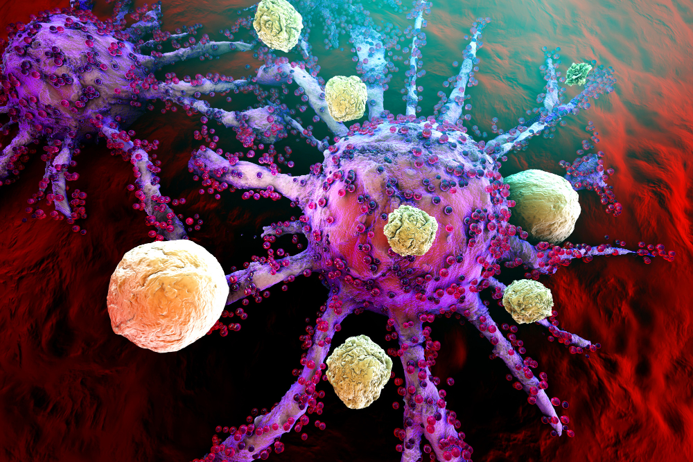 T Cells Immune System Attacking Growing Cancer Cells