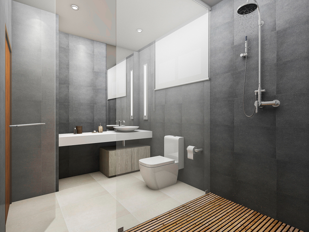 3d Rendering Modern Loft Toilet Shower With Wood Floor